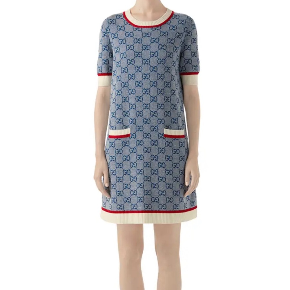 Gucci Monogram Short Sleeve Sweater Dress Sz Small